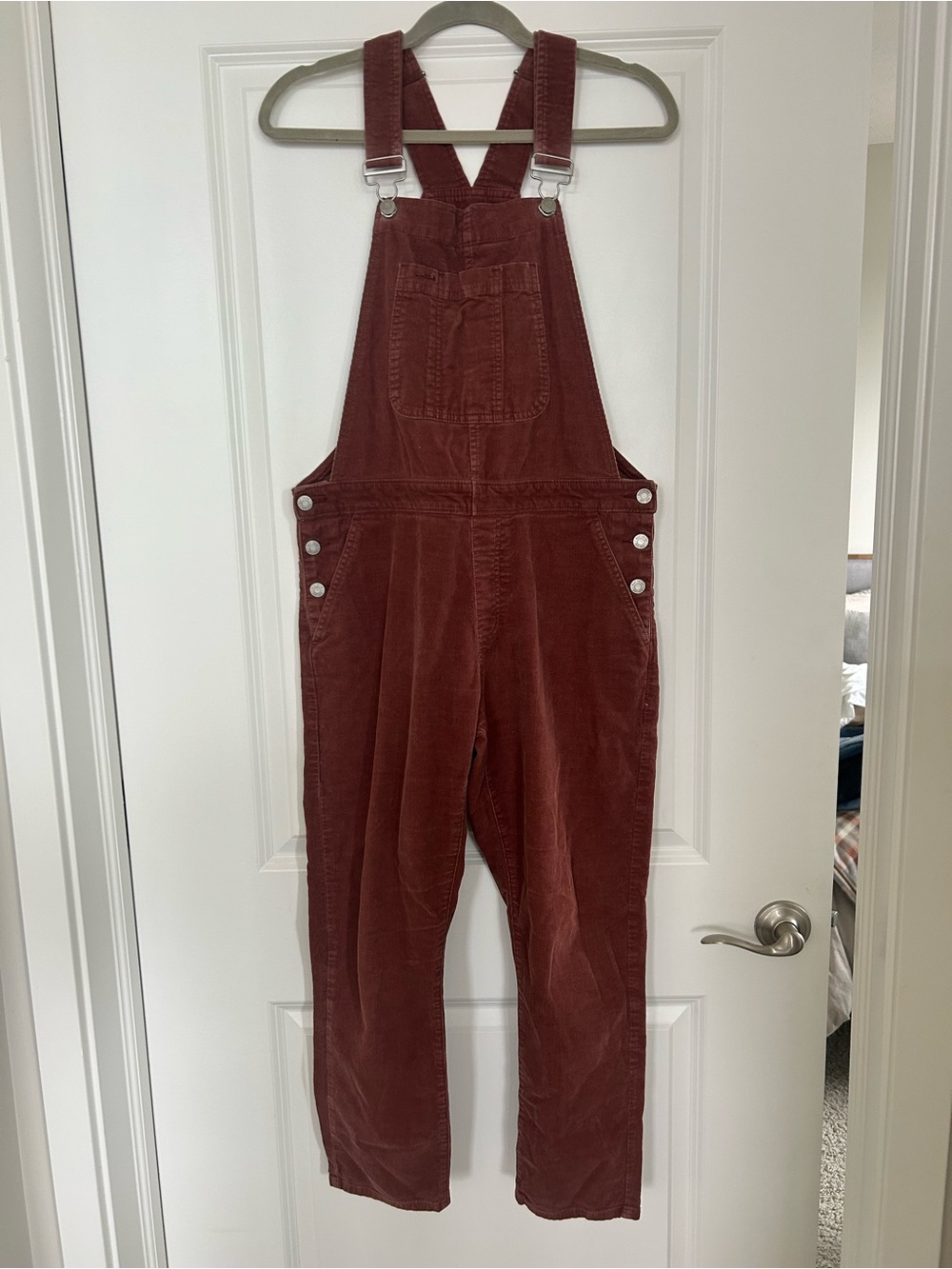 GAP Rust Corduroy Overalls with silvertone hardware & sidebuttons.